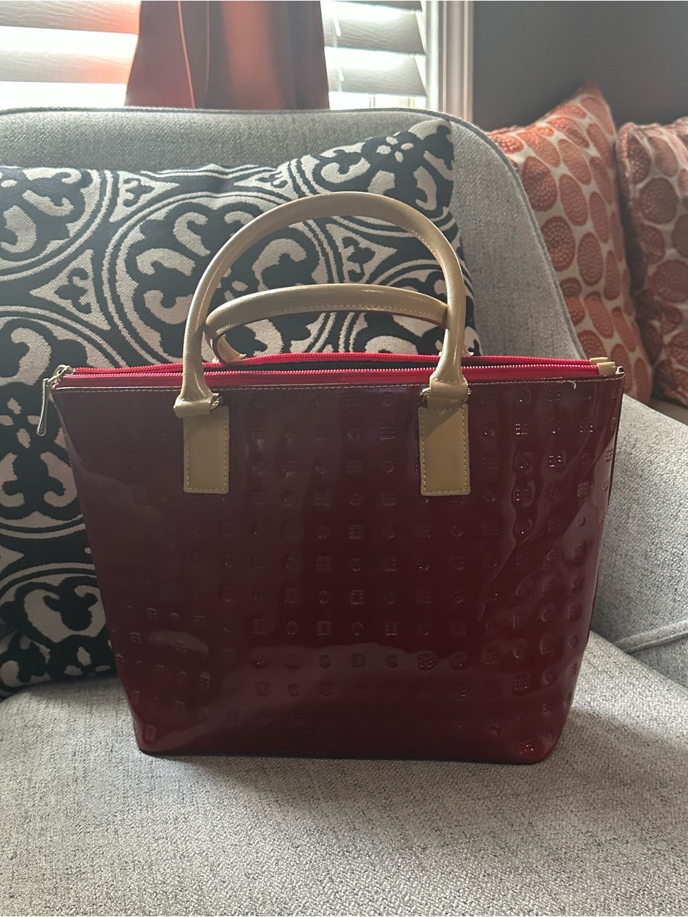 Arcadia Red Patent Tote with Tan Handles - Picture 3 of 5